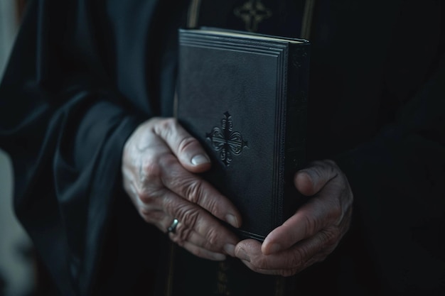 Photo bible book in priests hands