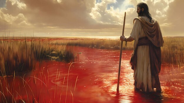 Photo biblical illustration the first egyptian plague water became blood