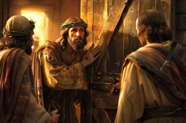 Biblical vector illustration series of Jesus Knocking on the Door