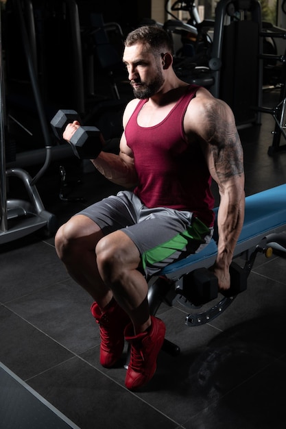 Biceps Exercise With Dumbbells In A Gym