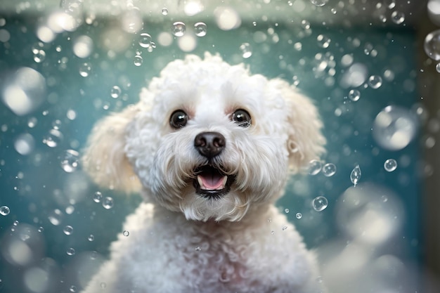 Bichon frise dog gets hair cut at pet spa grooming salon generated ai