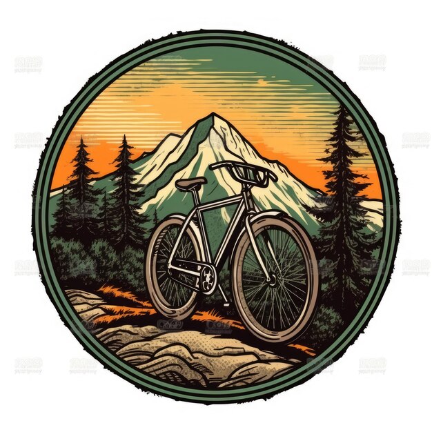 Bicycle Against Mountain Sunset Landscape Illustration