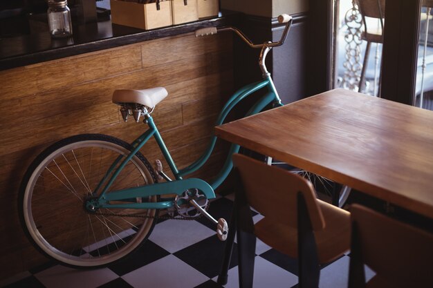 Bicycle at counter in restaurant