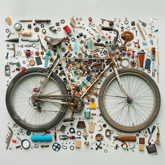 Photo bicycle crafted from everyday objects