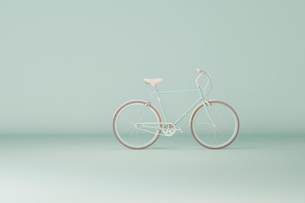 Bicycle on green and pastel blue background eco friendly transportation 3d render