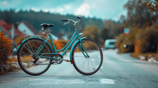 a bicycle is parked on the side of the road with a sign that says quot a quot on it