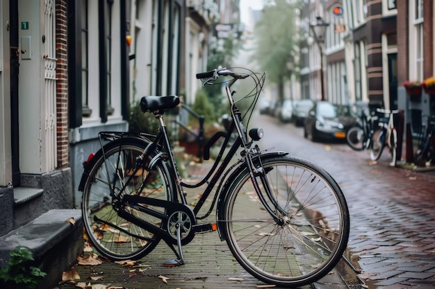 A bicycle parked on the side of a street