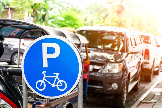 Bicycle parked sign tracks in the city. - the problem of not respecting traffic rules.