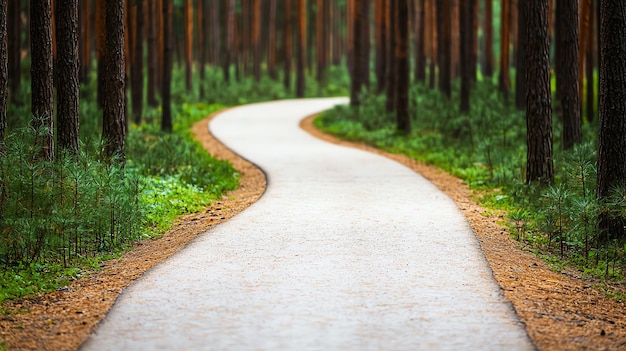 Photo bicycle path winding through a pine forest inviting and serene