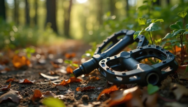 Photo bicycle pedals resting among the tranquil beauty of the woods