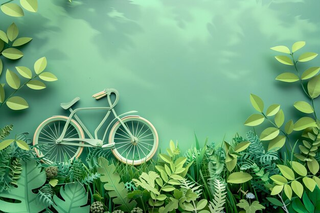 Bicycle resting on grass with leaves around it blending with nature