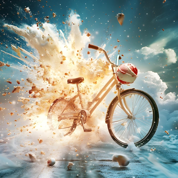 Photo bicycle in snow with explosion effect mixed media mixed media