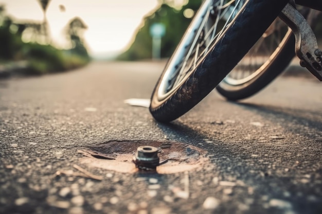 a bicycle tire on the ground