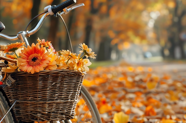 bicycle with baskets filled with freshly picked autumn flowers watercolor border frame