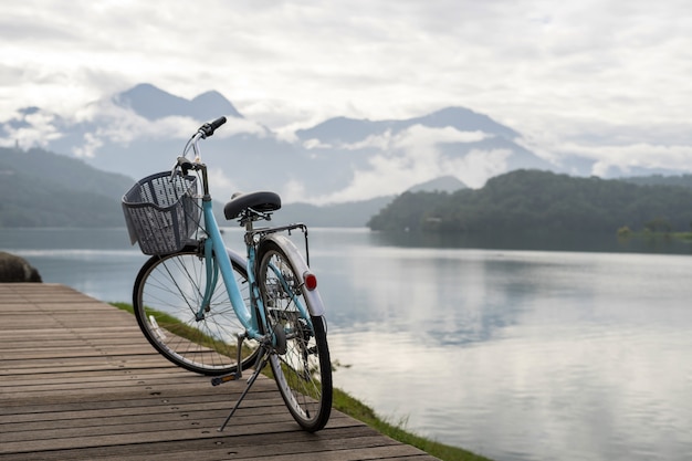 Bicycle with the beautiful view at the sun moon lake bike trail