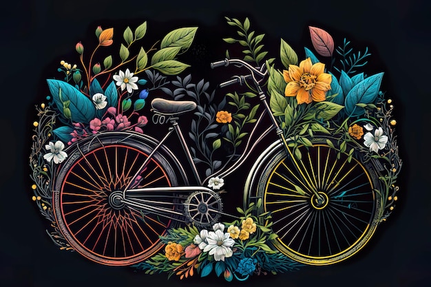 Bicycle with flower wheelsGenerative AI