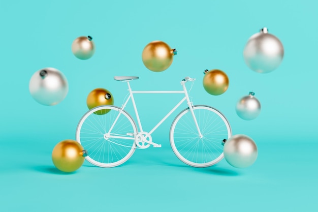 Bicycle with golden christmas balls