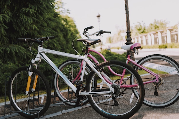 Bicycles Are Standing On Empty Parking