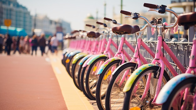 Bicycles rental in a summer day in brighton england