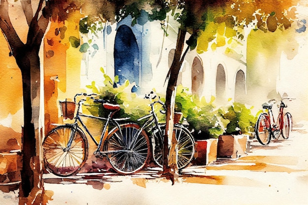 Bicycles watercolor art