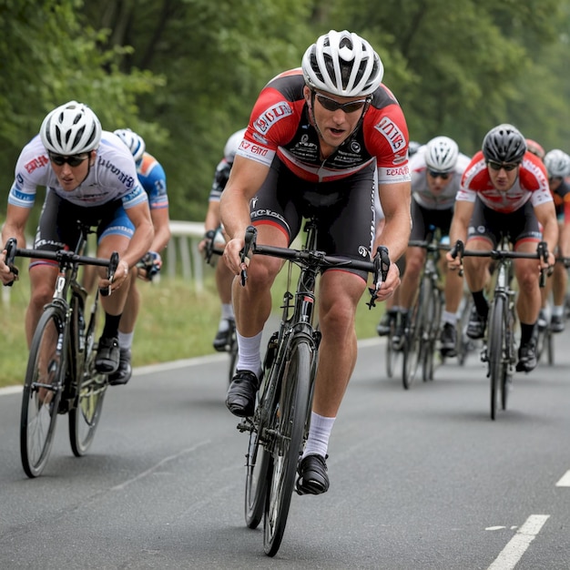 Photo a bicyclist is riding down a road with the word bicyclists on the front