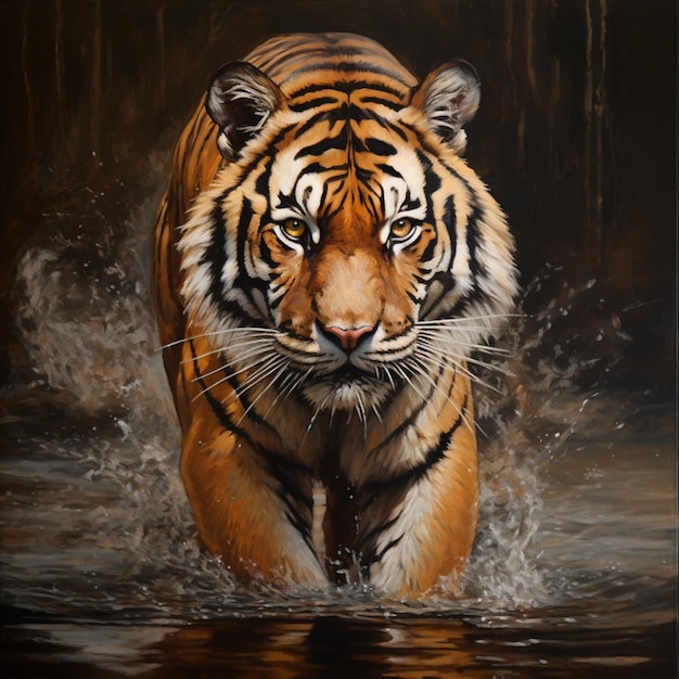 Big angry tiger sitting on sundarbans images Generative AI