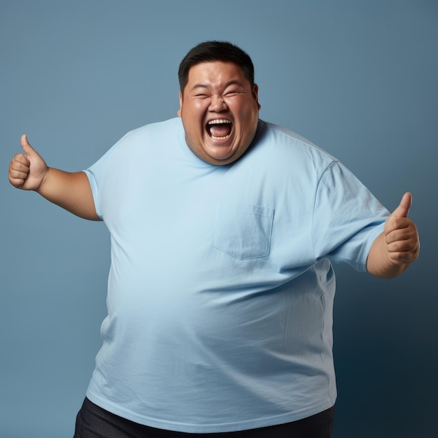 A big asian man wearing empty blank tshirt