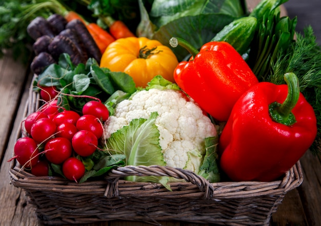 Big Basket with different Fresh Farm Vegetables