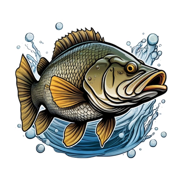 Big bass fish vector cartoon for tshirt Big bass fish tshirt design on white background