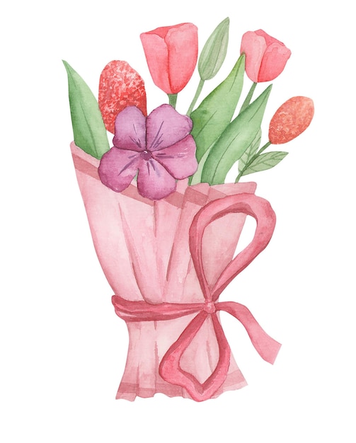 Big beatiful bouquet flowers watercolor