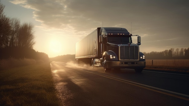 Big beatiful semi truck on the road