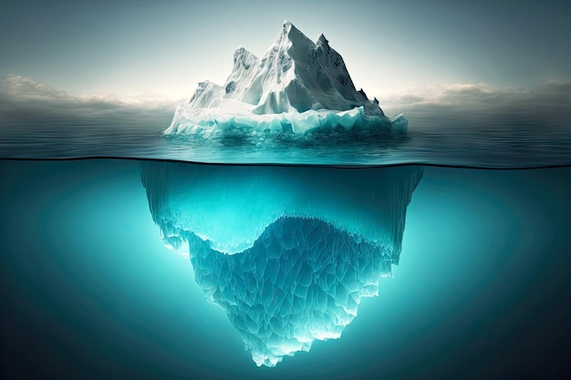 Big beautiful floating iceberg drifting in ocean on cloudy day