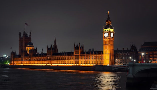 Big Ben and Houses of Parliament at night London UK isolated with white highlights