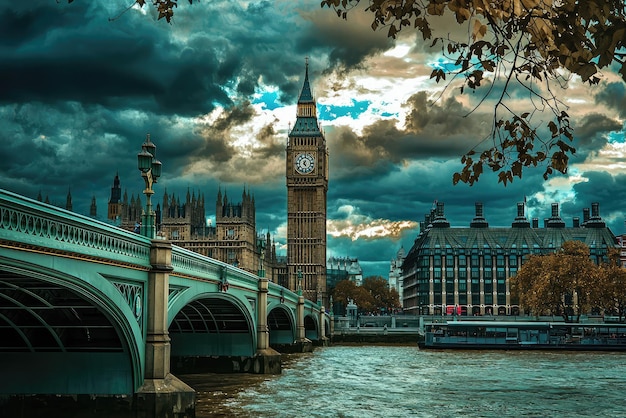 Big Ben a Majestic Icon Under a Dramatic Sky Stands Proudly Over the River Thames in London