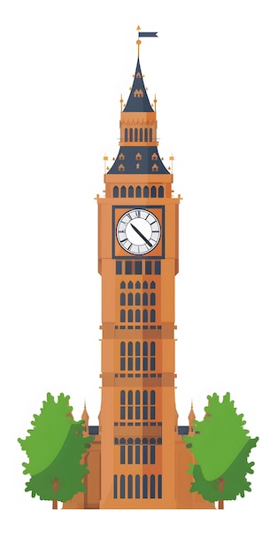 Photo big ben tower illustration with white background