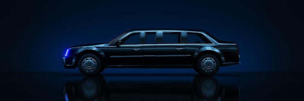 Big black limousine, studio setup on a dark background. 3d rendering