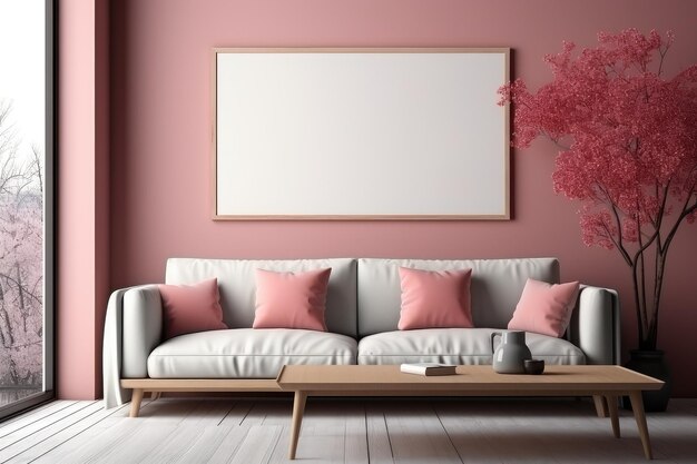 big blank frame for mockup with sofa professional advertising photography AI Generated