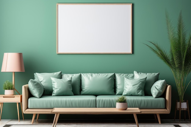 big blank frame for mockup with sofa professional advertising photography AI Generated