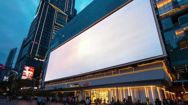 Big blank white display billboard on the wall outside the building empty banner advertising and promotional mockup materials Background wallpaper AI generated image