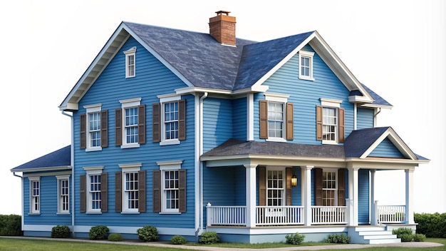 Big blue traditional american two story house