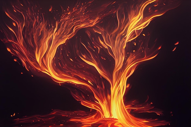 Big bright fire Fire in the forest. Digital art Huge flame Gaming RPG background and texture