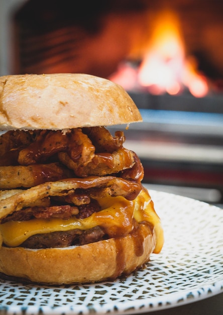 Big burger in a restaurant