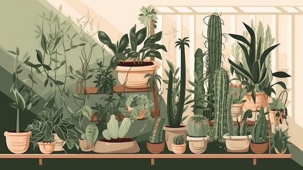 Big cacti collection Illustration AI Generative