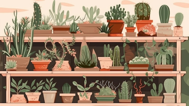 Big cacti collection Illustration AI Generative