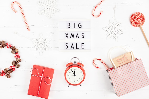 Big Christmas sale text lightbox white surface