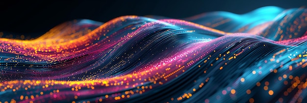 Big data analysis abstract background with glowing lines representing data rivers in