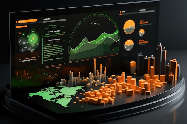 Big data analytics report Infographic with graph and diagrams on abstract background Distribution of data by business categories Created with Generative AI