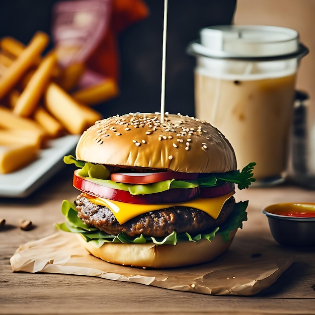 big double cheddar cheeseburger with chicken cutlet