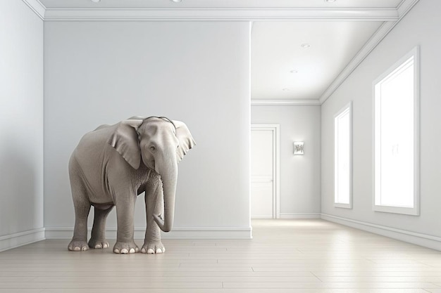 big elephant calm in a apartment as a funny lack of space and pet concept image