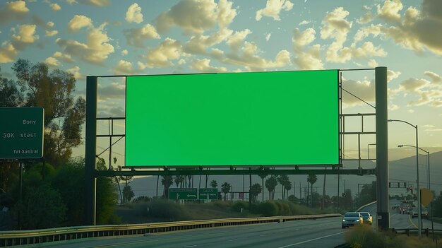 Big empty billboard with green screen outdoors with highway Generative AI